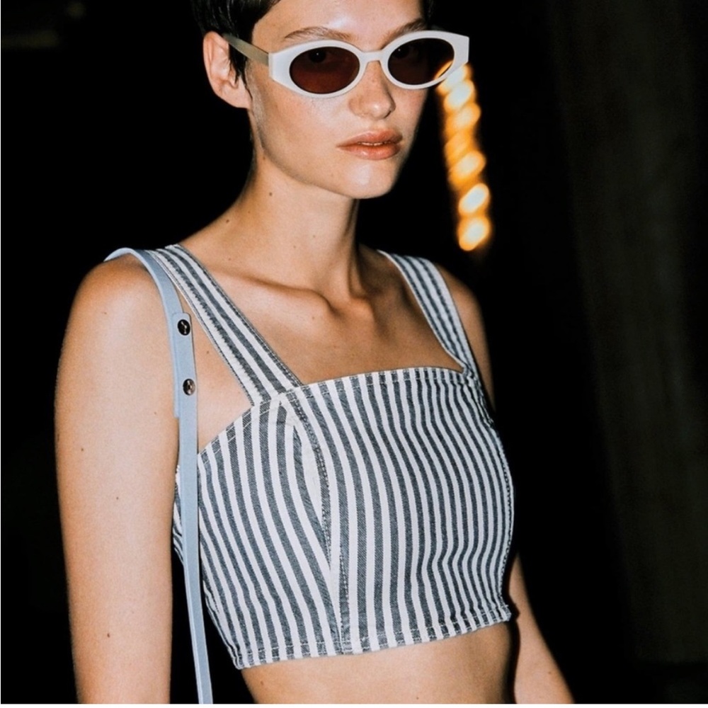 BLOGGERS’ FAVE! SOLDOUT NWT ZARA Striped Denim Bustier Corset Crop Top Tank, S/M